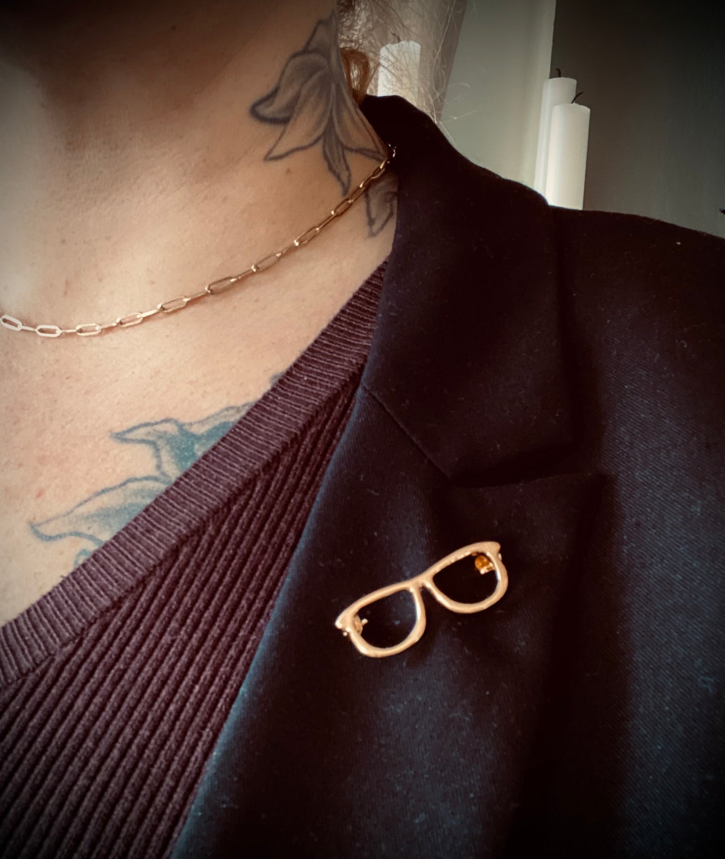 Pin Briller gylden/sølvfarvet