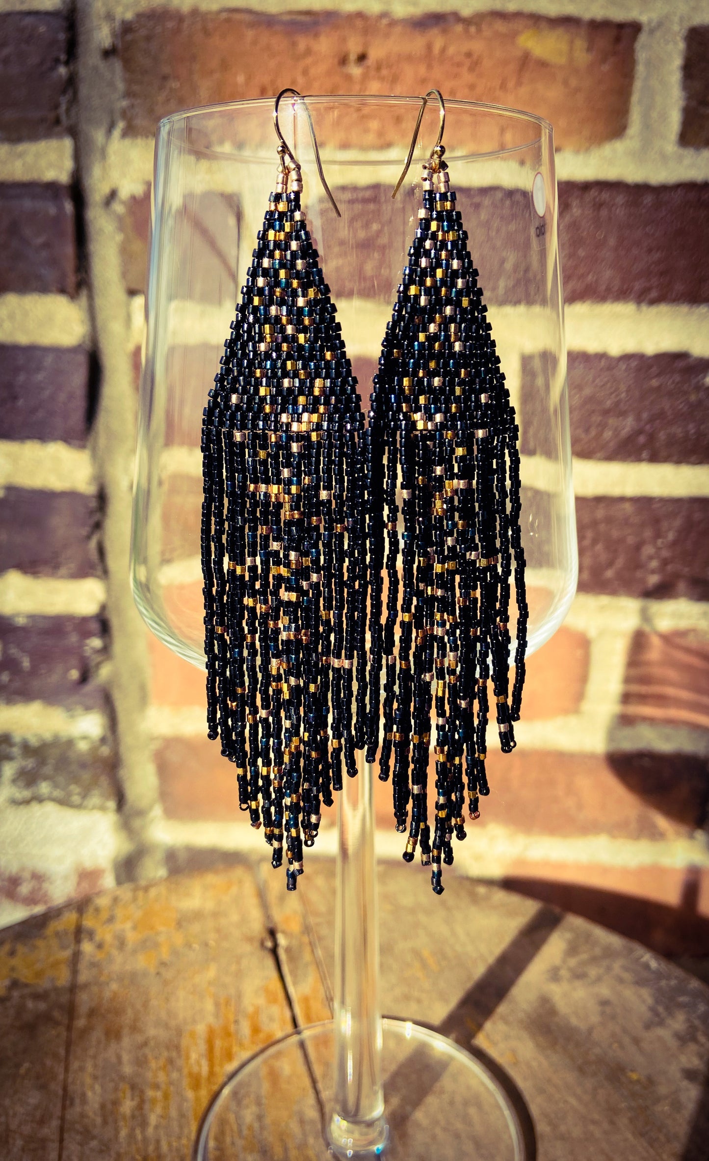 Sorte glitter fringe øreringe
