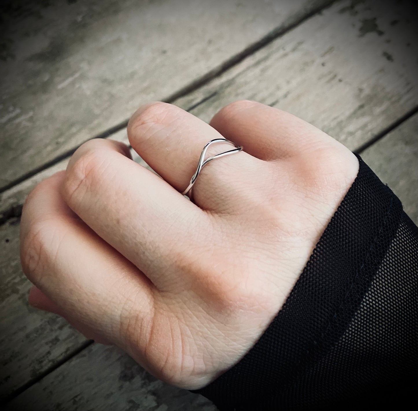 Sterling sølv ring bølge (justerbar)
