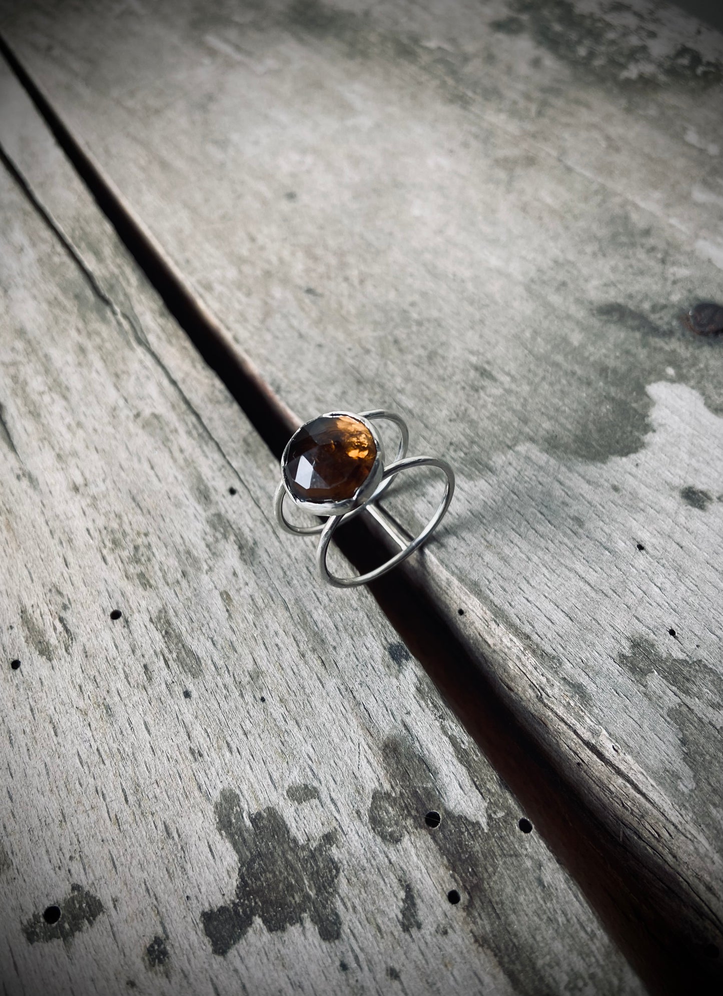 Dobbelt ring med Honey Quartz str. 56