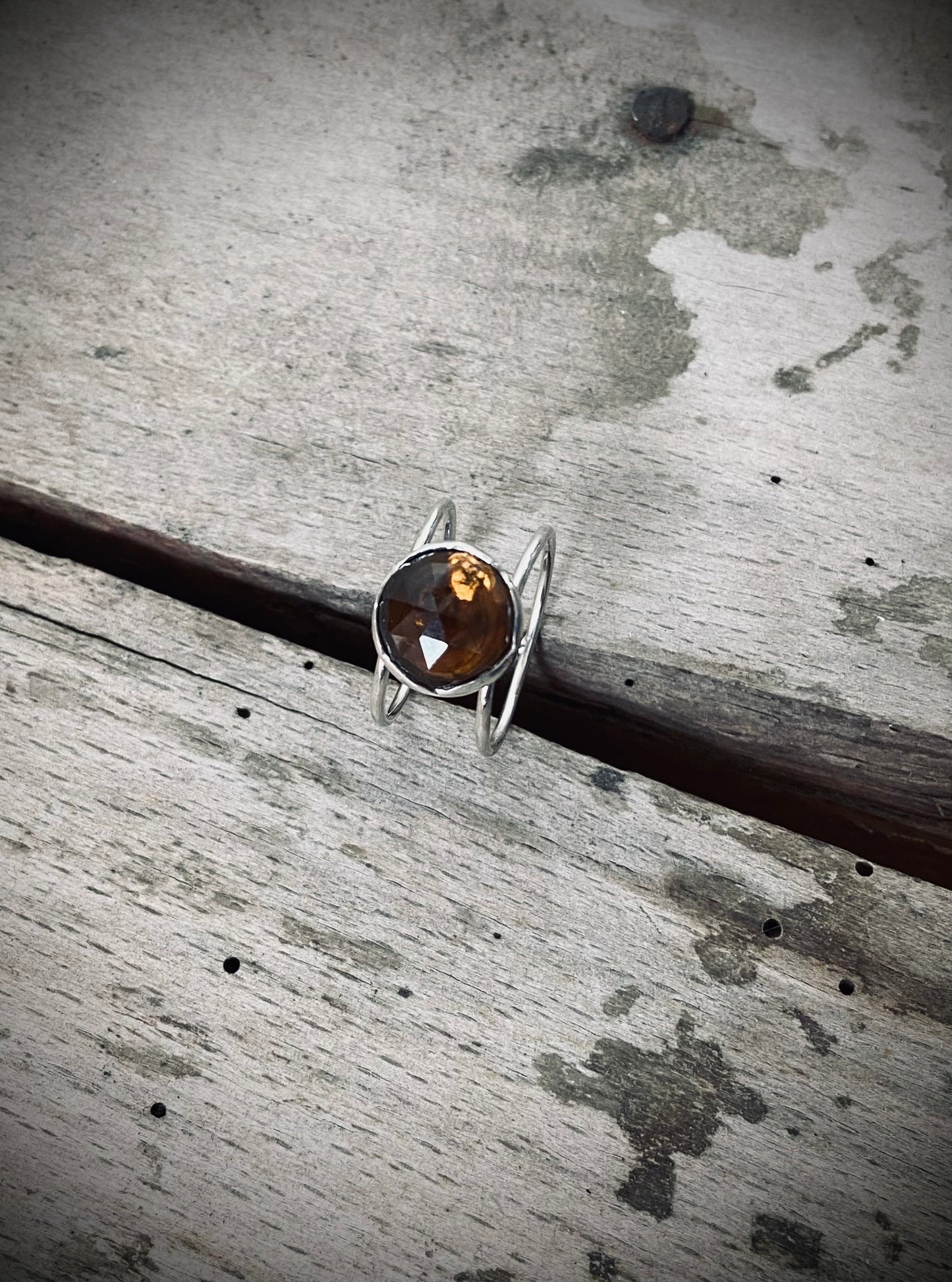 Dobbelt ring med Honey Quartz str. 56