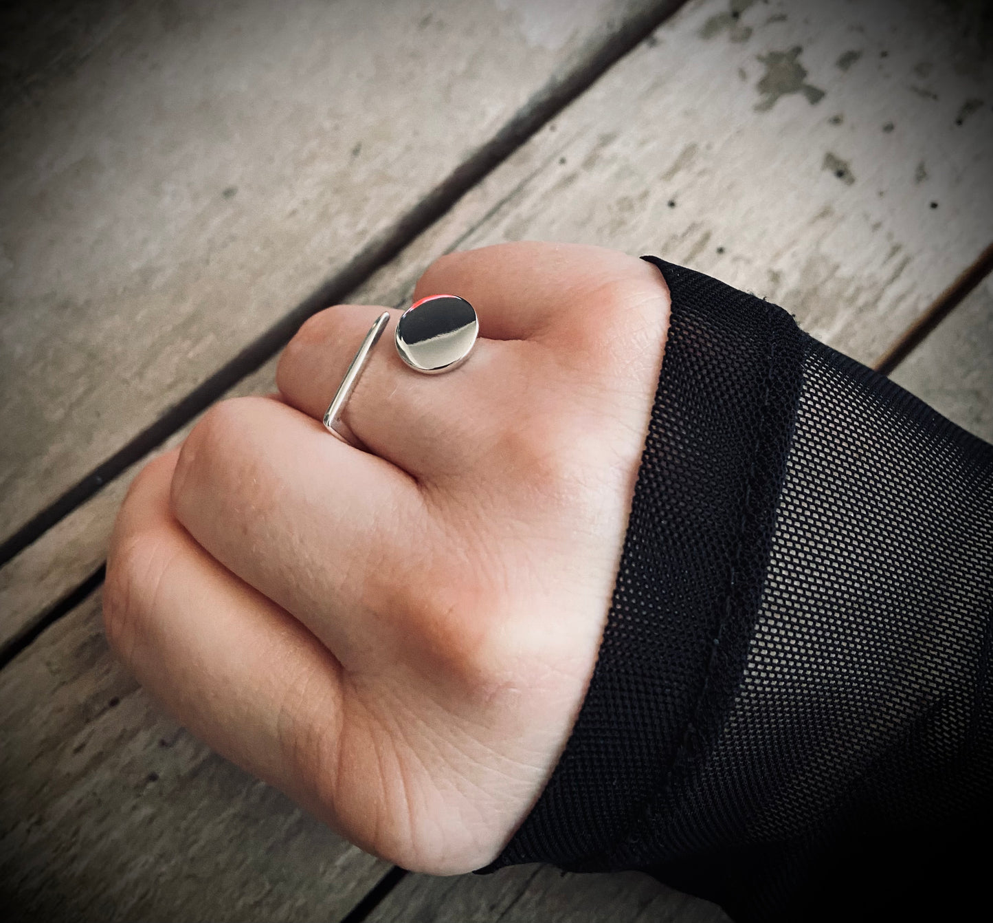 Abstrakt sterling sølv ring (justerbar)
