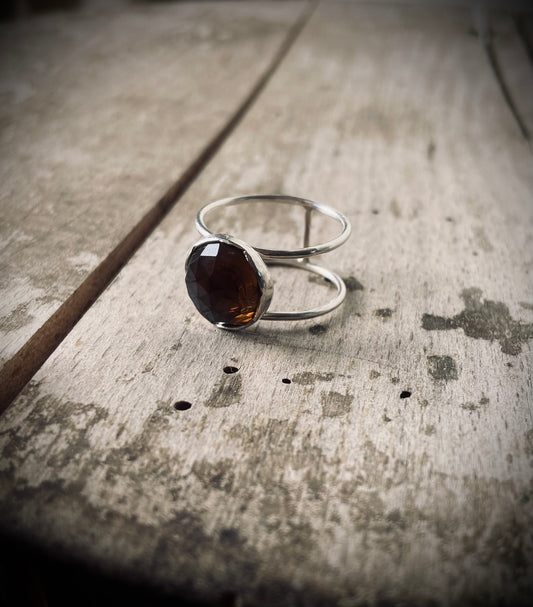 Dobbelt ring med Honey Quartz str. 56